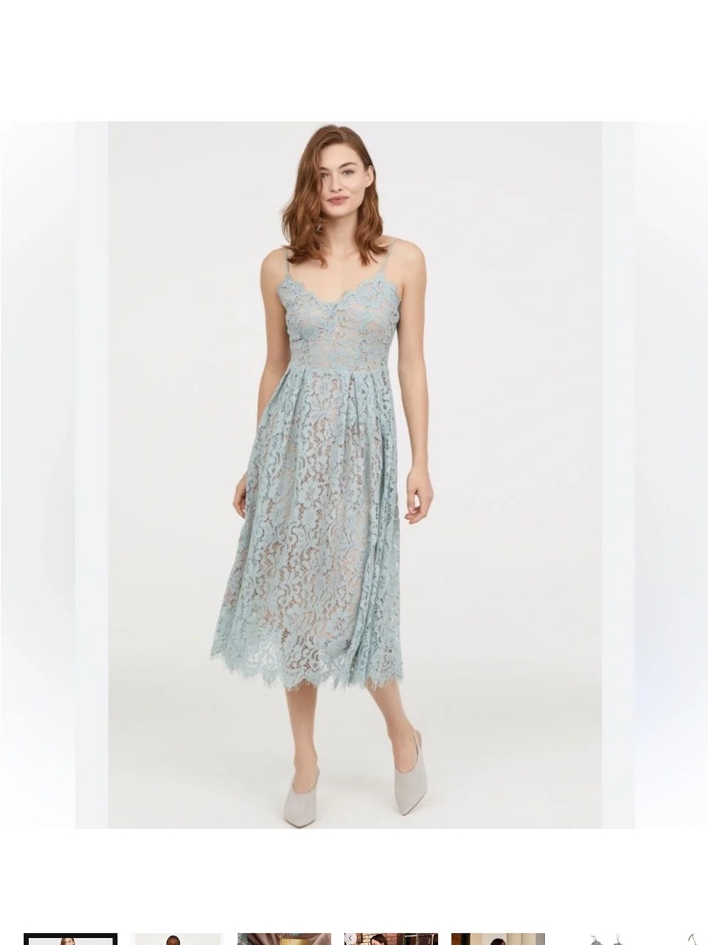 H&M Pale Blue Lace Midi Dress with Spaghetti Straps
